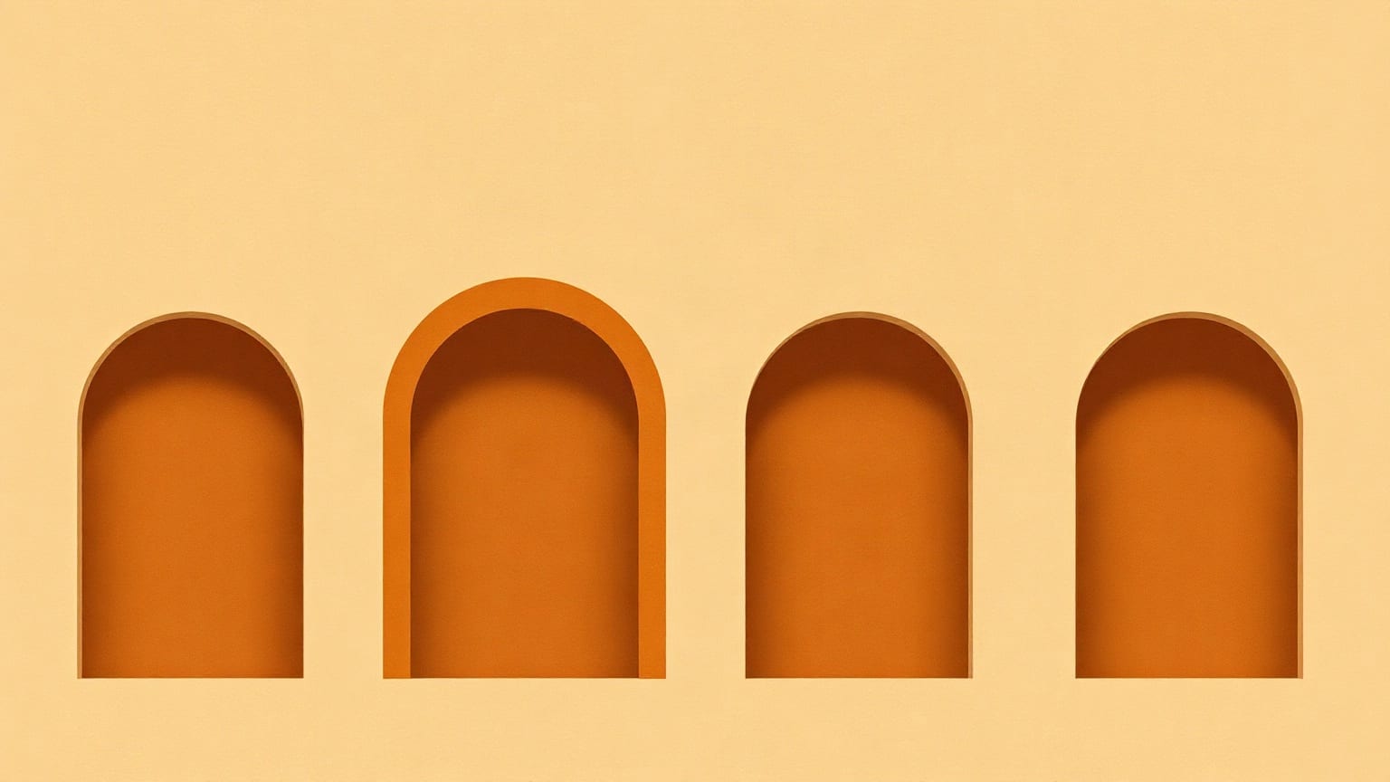 Cut-paper illustration: four rounded arches of different heights standing side by side.
